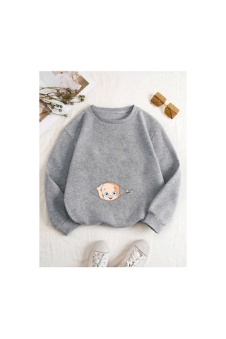 Caxis Kadın Fermuar Bebek Baskılı Hamile Oversize Bisiklet Yaka Sweatshirt Gri Caxis Kadın Fermuar Bebek Baskılı Hamile Oversize Bisiklet Yaka Sweatshirt Gri