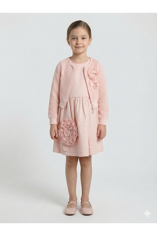 Xo Kids Kız Çocuk Elbise + Bolero 6-9 Yaş 52124 Pudra