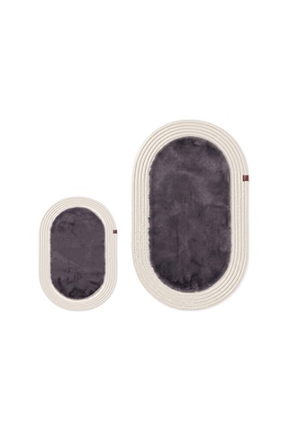Banyo Paspası Takımı 60x100+40x60 Cm Düz Antrasit Gri & Krem Antrasit Gri - Krem