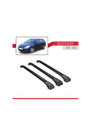 Kia Ceed Sportswagon 2006-2009 Arası İle Uyumlu Ace-1 Ara Atkı Tavan Barı Siyah 3 Adet Bar