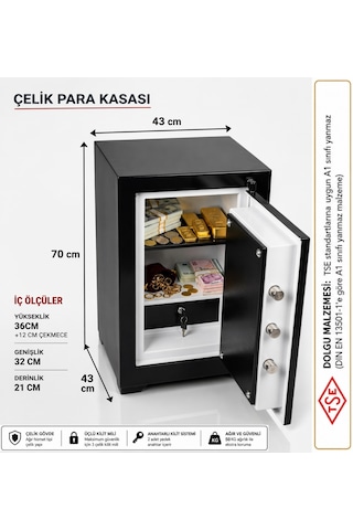 Ev ve Ofis İşyeri Büro Tipi Altın Nakit Silah Ziynet Evrak Kıymetli Eşya Güvenli Anahtarlı Çelik Para Kasası -