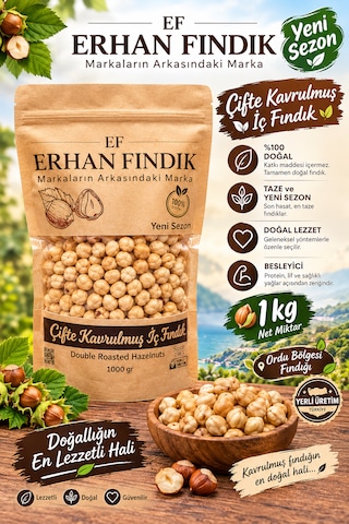Erhan Fındık Çifte Kavrulmuş İç Fındık 1 Kg Ordu Fındığı