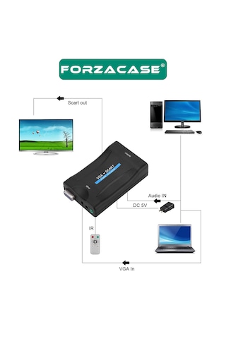 Forzacase Vga To Scart Ses Destekli Aktif Dönüştürücü 1080p Scaler Vga Scart Çevirici - Fc1208