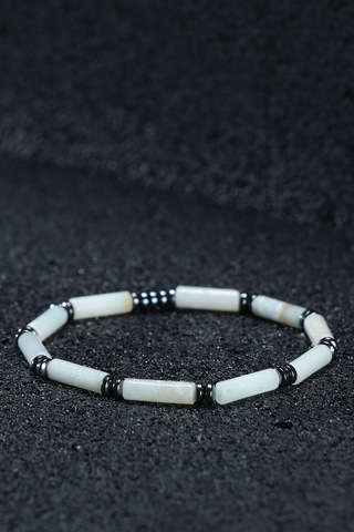Ssilhoutte Doğaltaş Sertifikalı Erkek Kadın Doğal Taş Hediye Bileklik Amazonit Taşı Ve Hematit 4mm Tasarım Beyaz