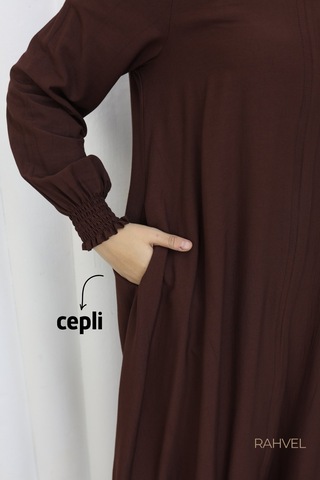 Rahvel Umre Takımı Viskon Kumaş Tunik Pantolon Bir Arada Terletmez İç Göstermez Acı Kahve Acı Kahverengi