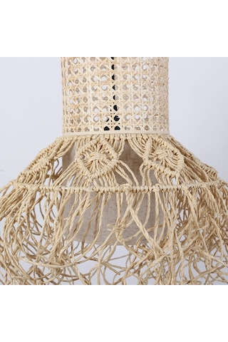 Bohem Etnik Doğal Hasır Doğal Rafya Bambu & Rattan Handmade Dekoratif Sarkıt Saçaklı Avize 40x60cm-9096412593538 Bej