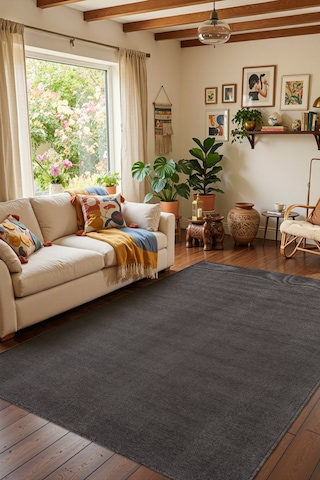 Valerıa Vlr01z Antrasit Dekoratif Şönil Kilim Modern Desen Yıkanabilir Yumuşak Kaymaz Taban Halı
