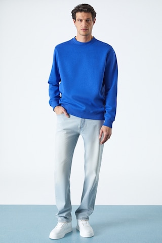 Grımelange Travıs Erkek Yumuşacık Kumaşlı Regular Fit Yuvarlak Yakalı Saks Mavi Sweatshirt