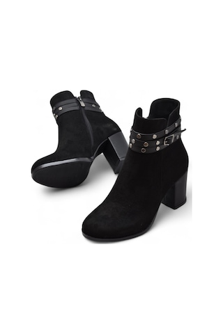 650 Günlük Fermuarlı Kadın Topuklu Bot Ayakkabı Nubuk Siyah Klasik Topuk Bot Siyah