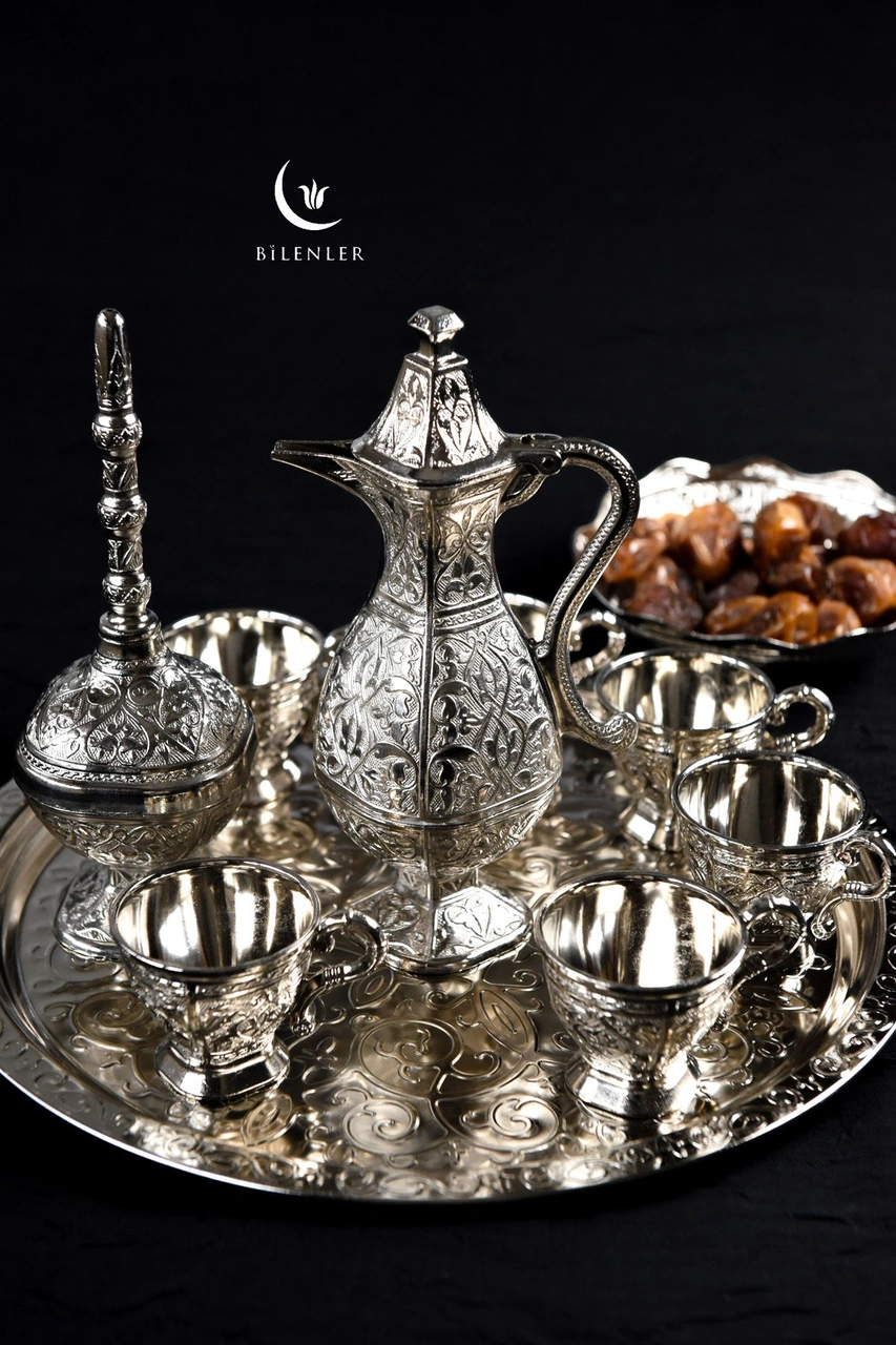 Osmanlı Motifli Gümüş Zemzem Takımı 10 Parça Şık İkram Seti