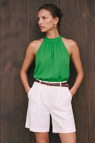 Sateen Halter Yaka Bluz - Yeşil-137729
