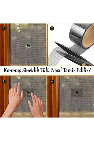 Yapışkanlı Sineklik Yaması Tülü Tamir Bandı Bantı Delik Fiber Tül Yapıştırma Gri 48 Mm X 2 Metre 2 M