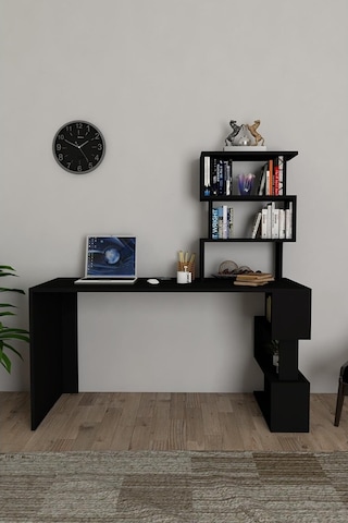 Moonlife Okyanus Kitaplıklı Çalışma Masası Siyah