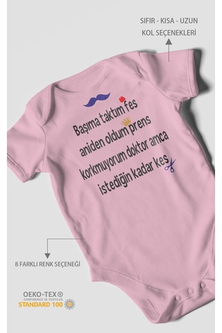Korkmuyorum Doktor Amca İstediğin Kadar Kes Baskılı Bebek Zıbını %100 Pamuk Kısa Kol Koyu Pembe