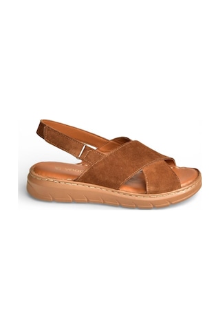 Fox Shoes Y555531102 Taba Hakiki Deri Süet Kadın Sandalet Taba