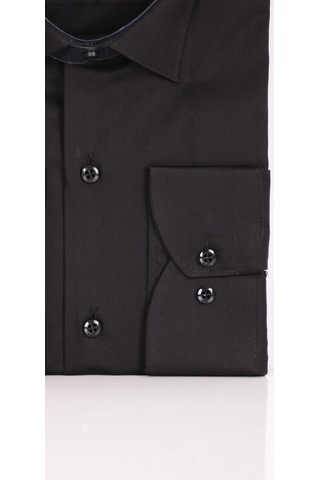 Aclassics Erkek Siyah Slim Fit Saten Pamuk Cepsiz Gömlek