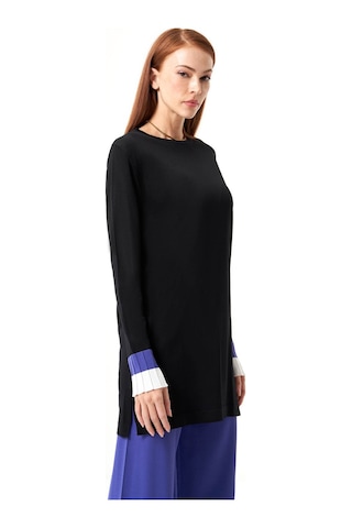 Mizalle Kol Piliseli Rayon Triko Siyah-mürdüm Tunik Siyah