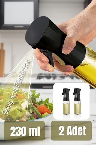 Vienev 2li Airfryer Sprey Yağdanlık Cam Şişe - Izgara Fritöz Salata Yağ Püskürtücü Siyah