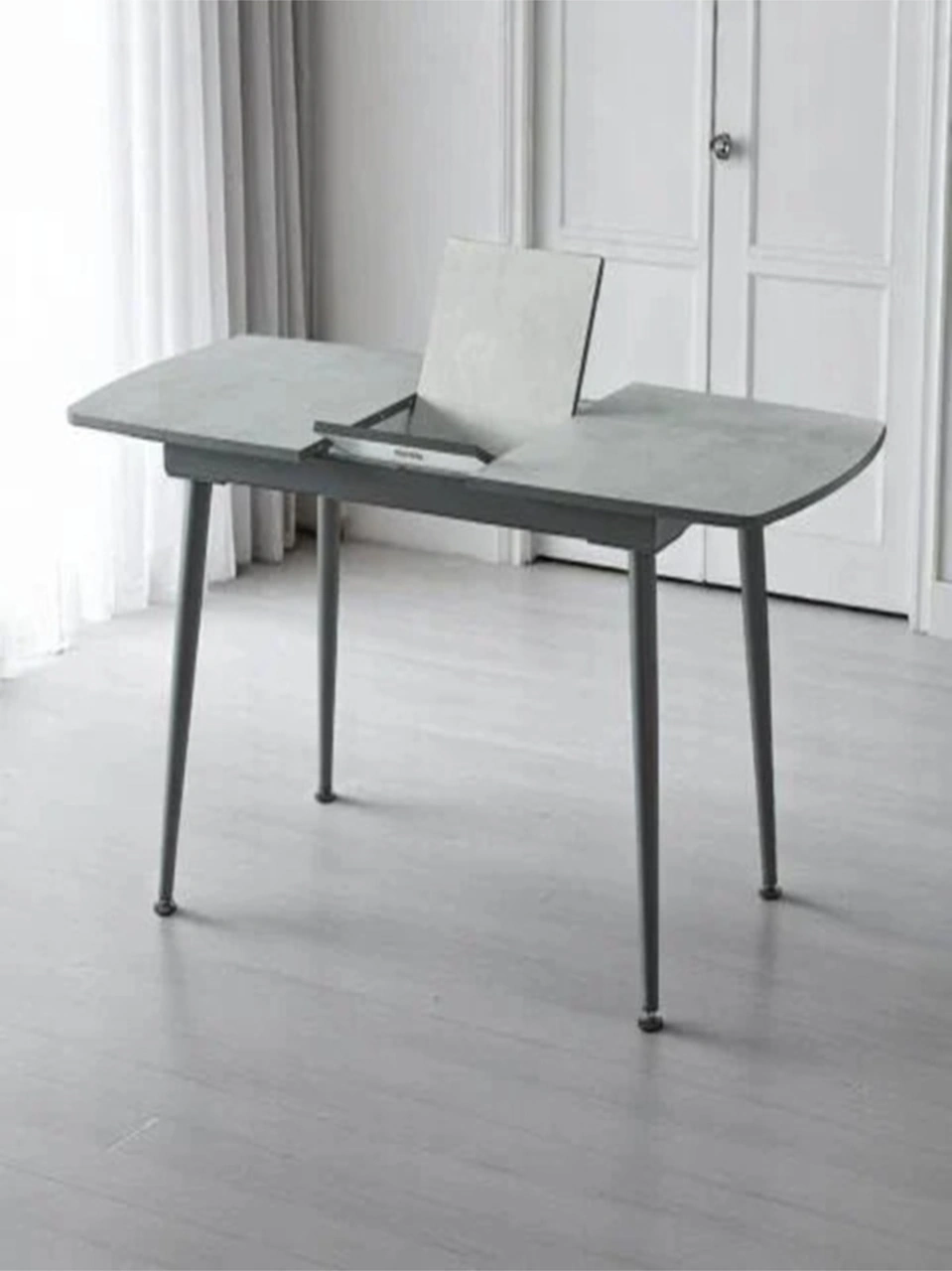 Dengema Milano Açılır Dikdörtgen Masa Antrasit Gri, Siyah Ayak, 80 125 165 Cm, 4 6 Kişilik Sandalyesiz Antrasit Gri - Siyah Ayak