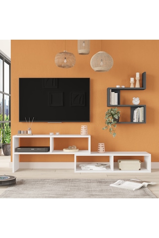Robin Home Nexus Tv Ünitesi Tv Sehpası Raflı Beyaz-antrasit