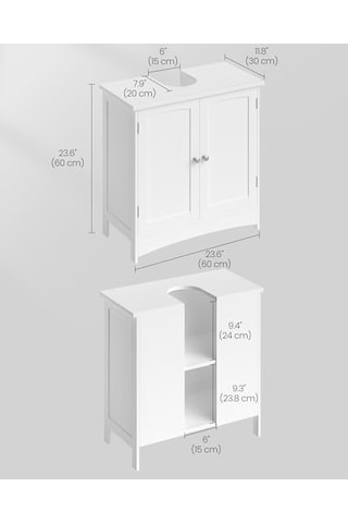 Vasagle 2 Kapılı Lavabo Dolabı, Banyo Dolabı, Ayarlanabilir Raflar, Bol Depolama Alanı, 60 X 30 X 60 Cm, Beyaz Bbc01wt Açık Meşe