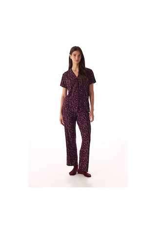 Penti Bordo Leopard Rib Gömlek Pantolon Pijama Takımı