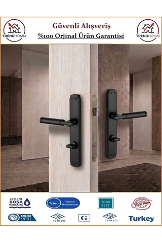 Trendhomm Parçalı Aynalı - Mat Siyah - Wc Banyo Kapı Kolu - Sağ