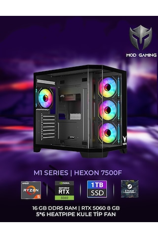 Vento Hexon R5-7500F 16 GB 1 TB SSD 8 GB RTX5060 W11P Masaüstü Oyuncu Bilgisayarı