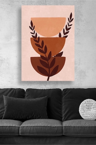 Bitki Motifli Boho Minimal Kanvas Tablo Bej Ve Toprak Tonlarında Modern Duvar Dekoru