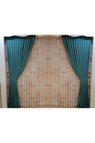 Çam Yeşili Renk Fon Kadife Perde Çift Kanat 1/3 Sık Pileli Dikim V-68 Çam Yeşili