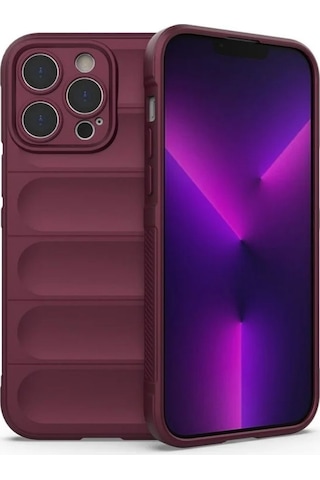 Apple Uyumlu iPhone 13 Pro Silikon Kılıf - Kamera Korumalı Esnek Yeni Nesil Airbag Kapak-Bordo