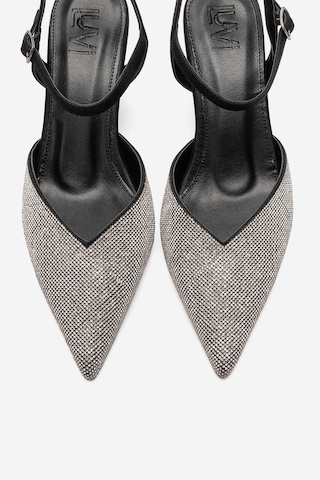 Luvi Shoes Nıvora Siyah Gümüş Taşlı Kadın İnce Topuklu Abiye Ayakkabı