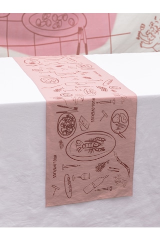 Huglovekiss Lobster&friends - %100 Keten Özel Tasarım Runner Pembe Pembe