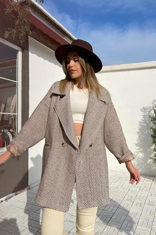 Perry Oversize Kruvaze Kaban-camel-balık Sırtı Desen