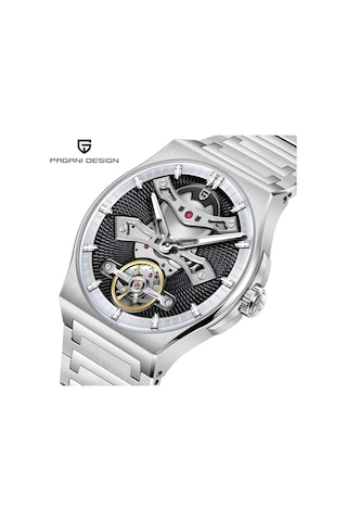Pagani Design Pd-ys028 42mm 100m Su Geçirmez, İskelet Otomatik Safir Kristal Işıkl Full Çelik Lüks Erkek Kol Saati Siyah Diğer