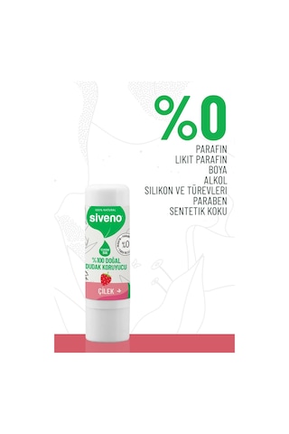 Siveno %100 Doğal Dudak Koruyucu Çilek Bitkisel Lip Balm Dudak Kremi Nemlendirici Parlatıcı Onarıcı 6 G