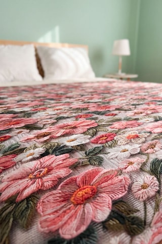 Pembe Gül 5d Çok Amaçlı Çift Kişilik Baskılı Pike & Yatak Örtüsü 200x220 Cm Çok Renkli