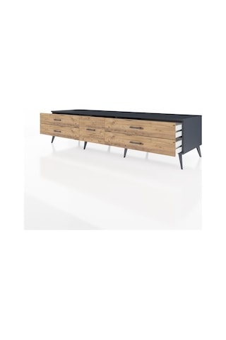 Kronos Tv Ünitesi 5 Çekmeceli 220x59x51 Antrasit-aytaşı/çam Aytası/atlas Çam - Antrasıt