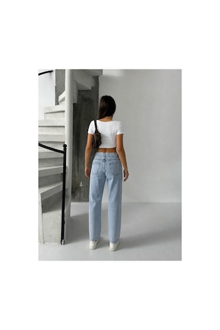 Bluemarlin Buz Kar Yüksek Bel Ön Bacak Taşlı Mom Jeans Kot Pantolon Buz Kar