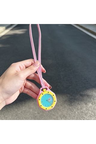 Vintage Askılı Çanta Saati Şık Tasarımlı Çanta Süsü Dekoratif Aksesuar Pembe