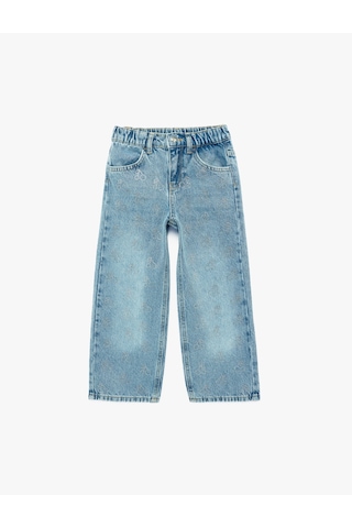 Koton Pamuklu Bol Kalıp Cepli Geniş Paça Denim Pantolon Orta İndigo 6smg40014ad