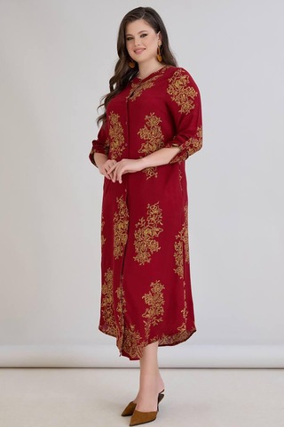 Wearon Kadın Fatoş Cep Detaylı Dokuma Viskon Kırmızı Gömlek Elbise Kırmızı