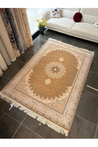 İpek Halı Salon Oturma Odası Şehriyar İpek İran Halısı Sarı-krem