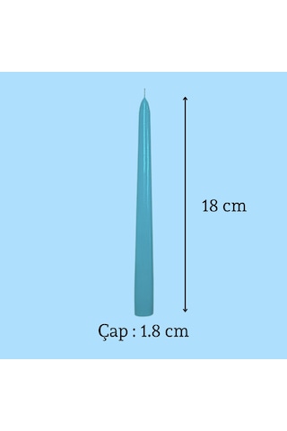 6 Lı Kısa Turkuaz Konik Şamdan Mum Yükseklik 18 Cm Turkuaz