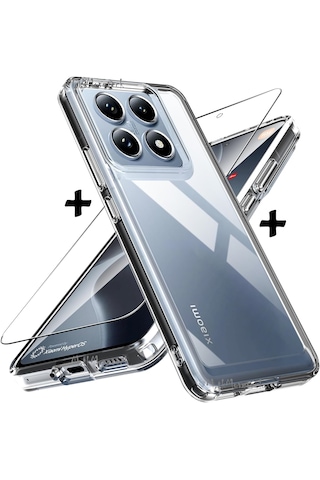 Xiaomi Mi 14t Pro Kılıf Şeffaf Silikon +9h Ekran Koruyucu Cam Set