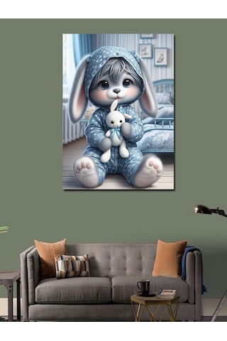 Kanvas Tablo Tavşan Ve Tavşan Peluş Oyuncak 50cmx70cm