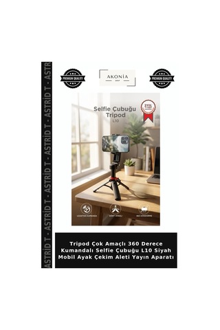 Tripod Çok Amaçlı 360 Derece Kumandalı Selfie Çubuğu L10 Siyah Mobil Ayak Çekim Aleti Yayın Aparatı