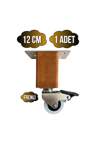 Kale Ahşap Tekerli Ayak Mobilya Masa Ve Dolap Tekerli Ayağı Frenli 12cm Ceviz 1 Adet Kayın Ceviz