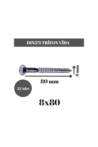 Trifon Vida 8x80 Mm Altı Köşe Anahtar Başlı Vida 25'li Paket 8 x 80 MM