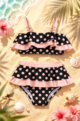 Beniizle Puan Desenli Kız Çocuk Bikini Takımı Siyah